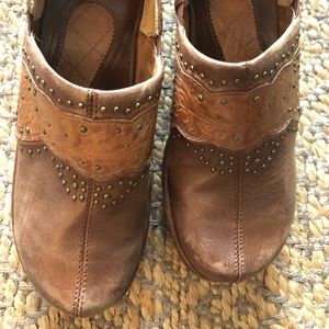 Ariat Brass Studded Tooled Leather Slip On Mules